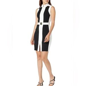 TOMMY HILFIGER Black & White Zip Front Sleeveless Scuba Dress-Size 2